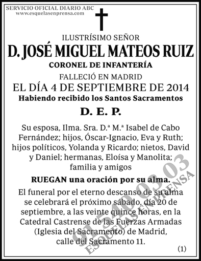 José Miguel Mateos Ruiz | ESQUELAS ABC